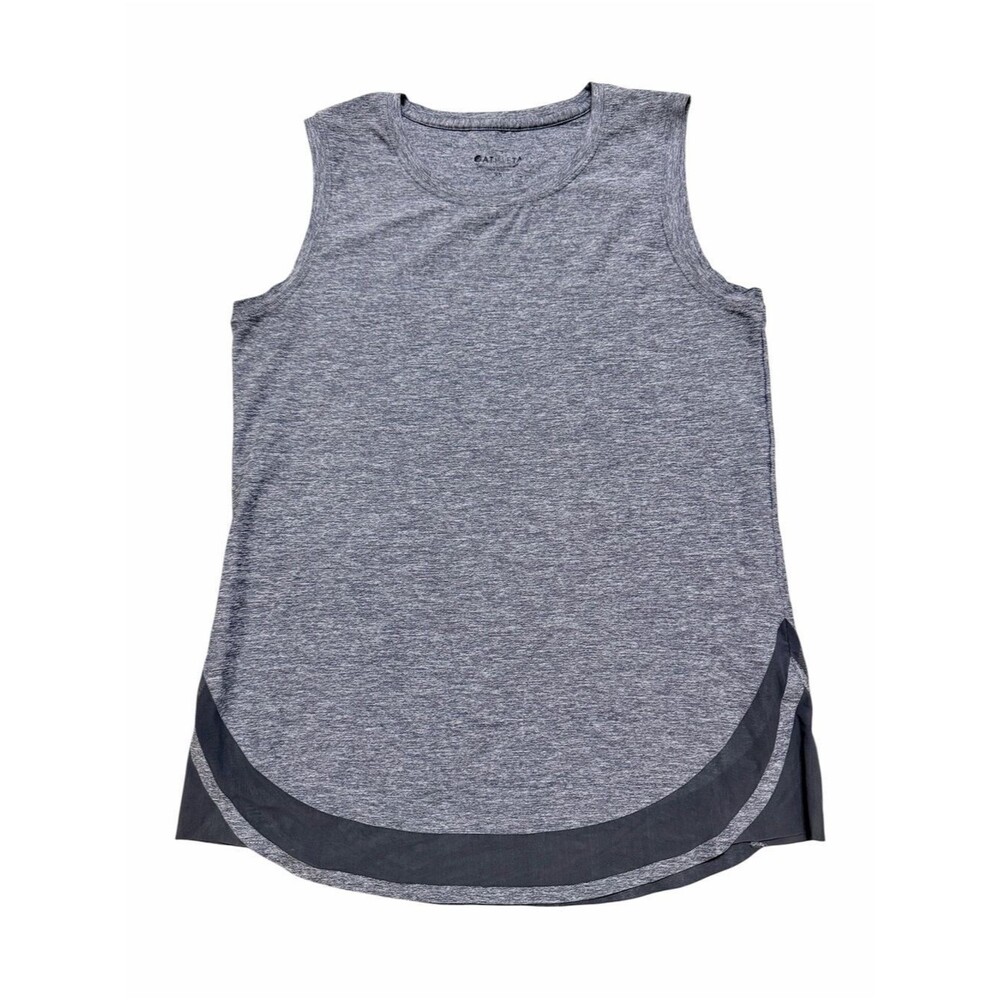 Athleta Cadence Tank Top Heather Gray Sleeveless Workout Mesh Hem Women's XS